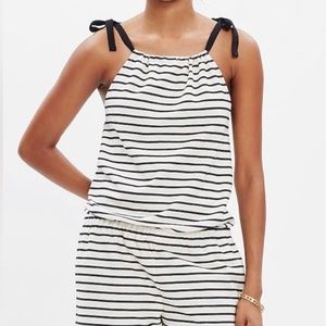 Madewell Cream and Black Striped Tie Shoulder Strap Tank Cotton Blend Romper